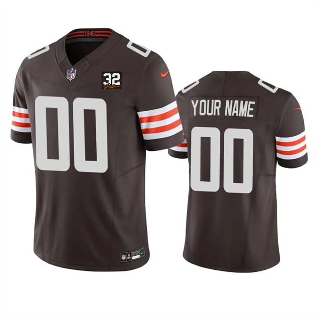 Men's Cleveland Browns Customized Brown 2023 F.U.S.E. With Jim Brown Memorial Patch Vapor Untouchable Limited Football Stitched Jersey